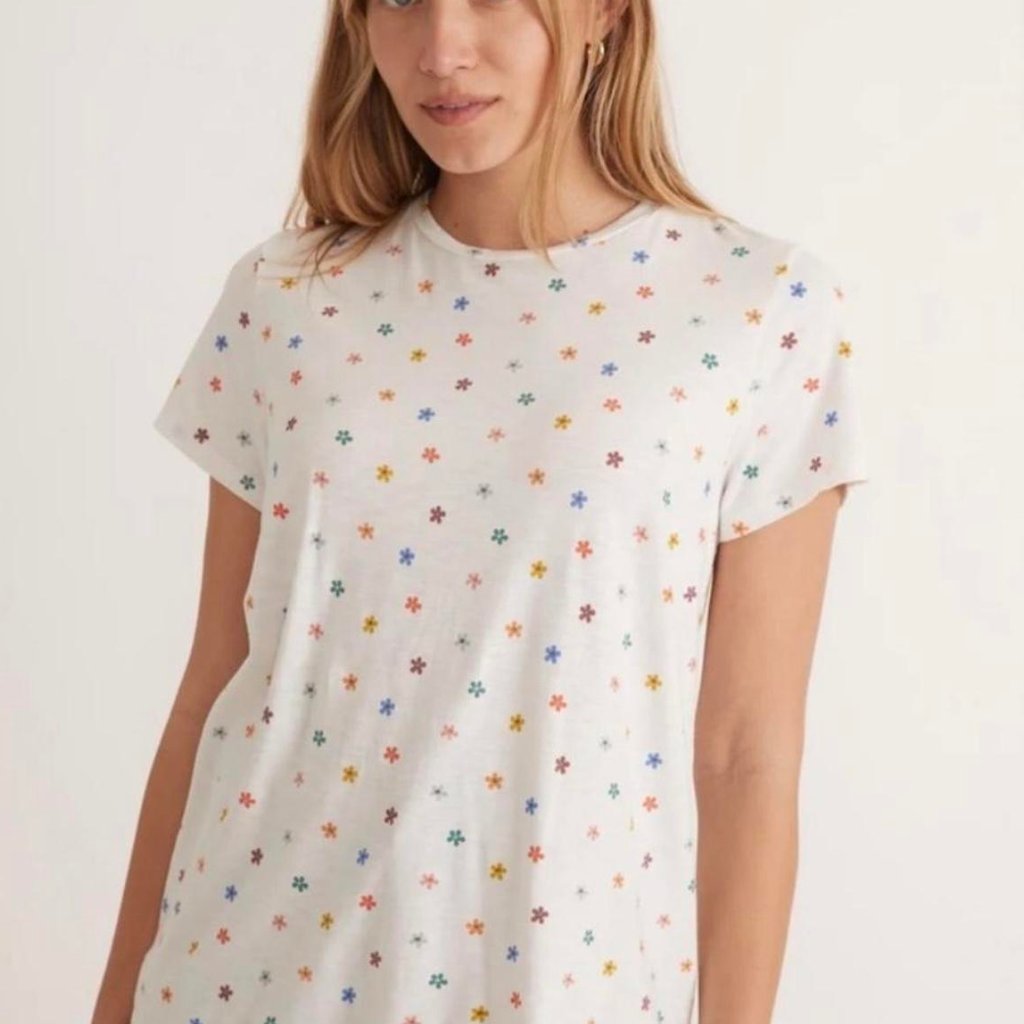 Marine Layer Swing Crew Tee With Rainbow Floral Nwot